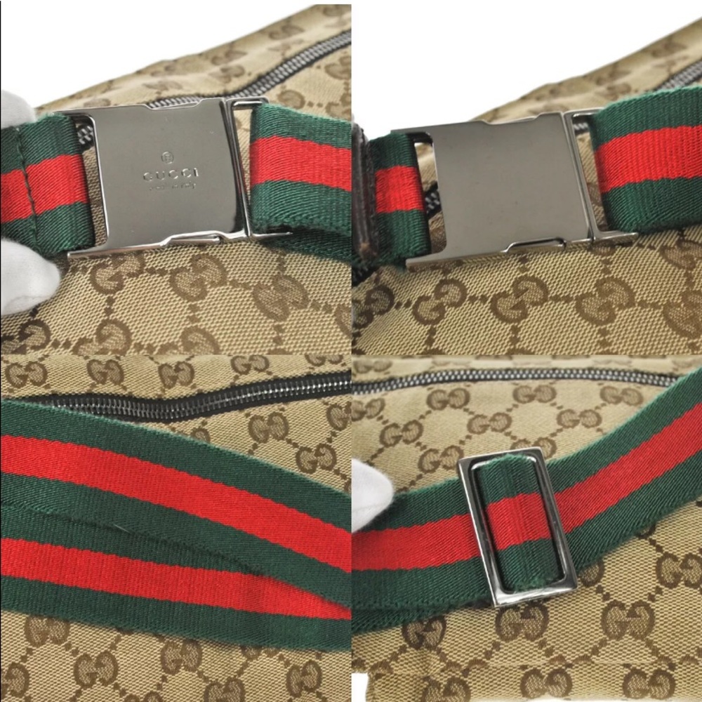 Gucci Beige GG Supreme Dual-Pocket Crossbody with Green and Red Web Strap - Picture 7 of 13